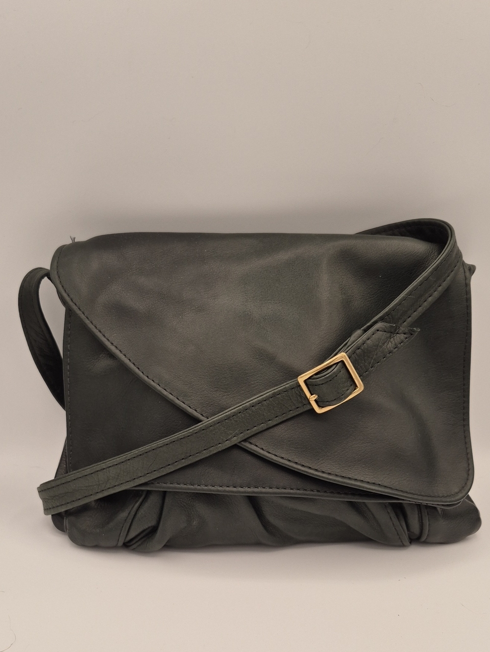 Victoria Leather Co Green Leather Crossbody Bag Ruched Made in USA Vintage
